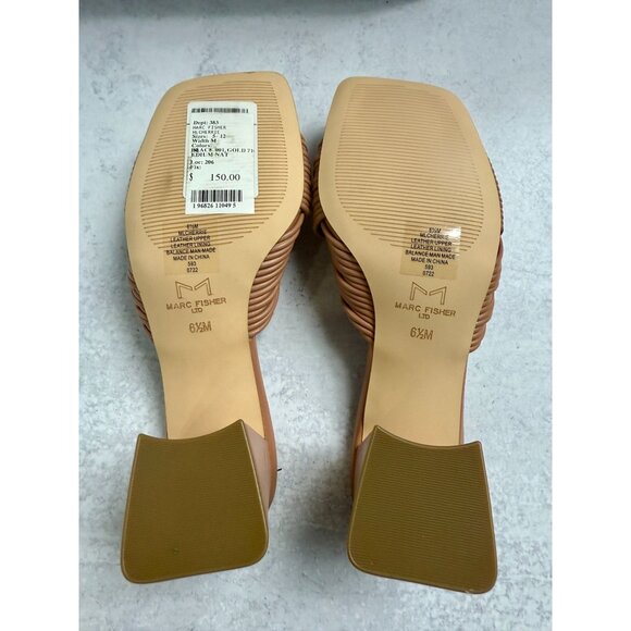 Marc Fisher Nude Chunky Heel‎ Mule Sandals Womens Size 6.5 Leather Square Toe - Picture 9 of 11